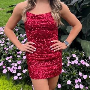 Red sequin homecoming dress